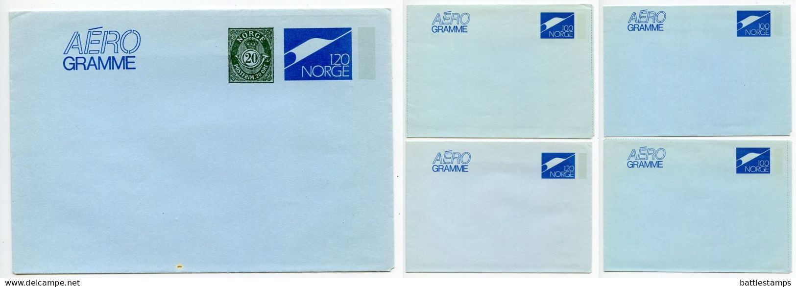 Norway 1970's 5 Different Mint Aeogrammes - 100o. (3 Types), 1.20k & 1.20k + 20o. - Enteros Postales