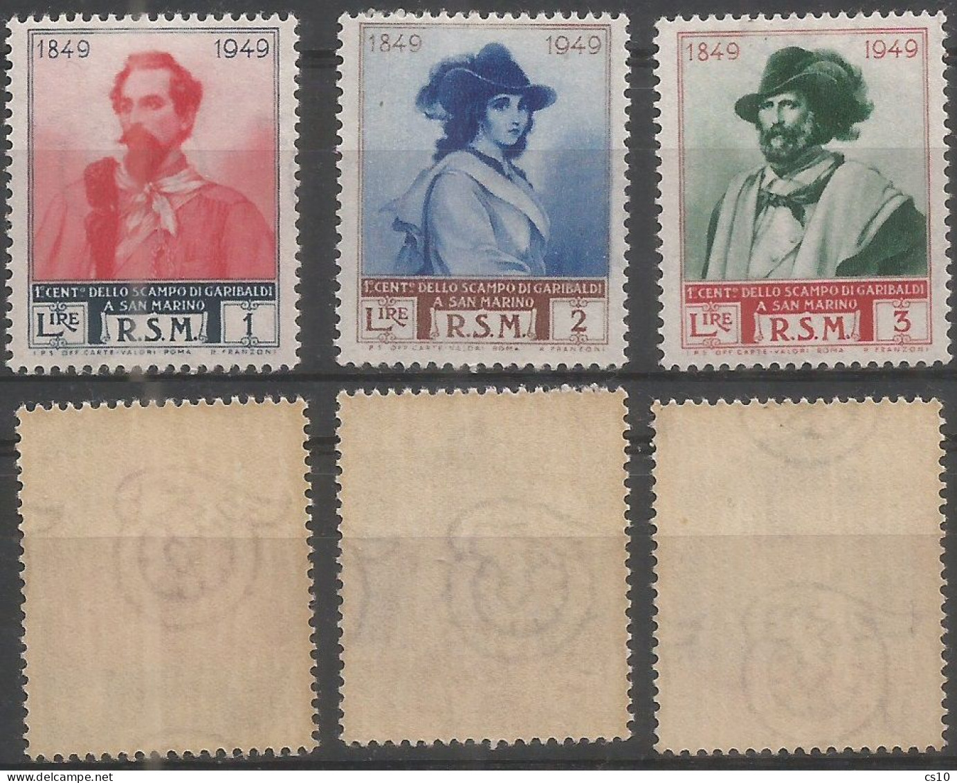 SCARCE !!! San Marino 1949 Ritirata Di Garibaldi Odd Issue II° Tiratura 1952 L.1/2/3 MNH ** Fil. Ruota 3° Tipo WMK - Collezioni & Lotti