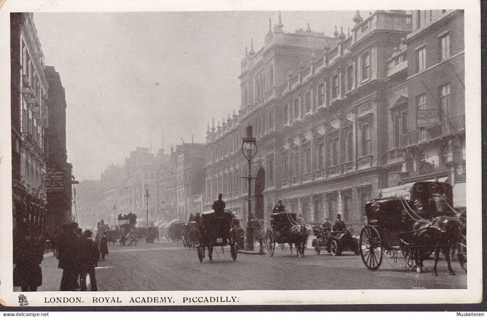 United Kingdom PPC London. Royal Academy. Piccadelly Horse Carriages 'Glosso' 'London' 5612, Ser. 111. 1909 (2 Scans) - Piccadilly Circus