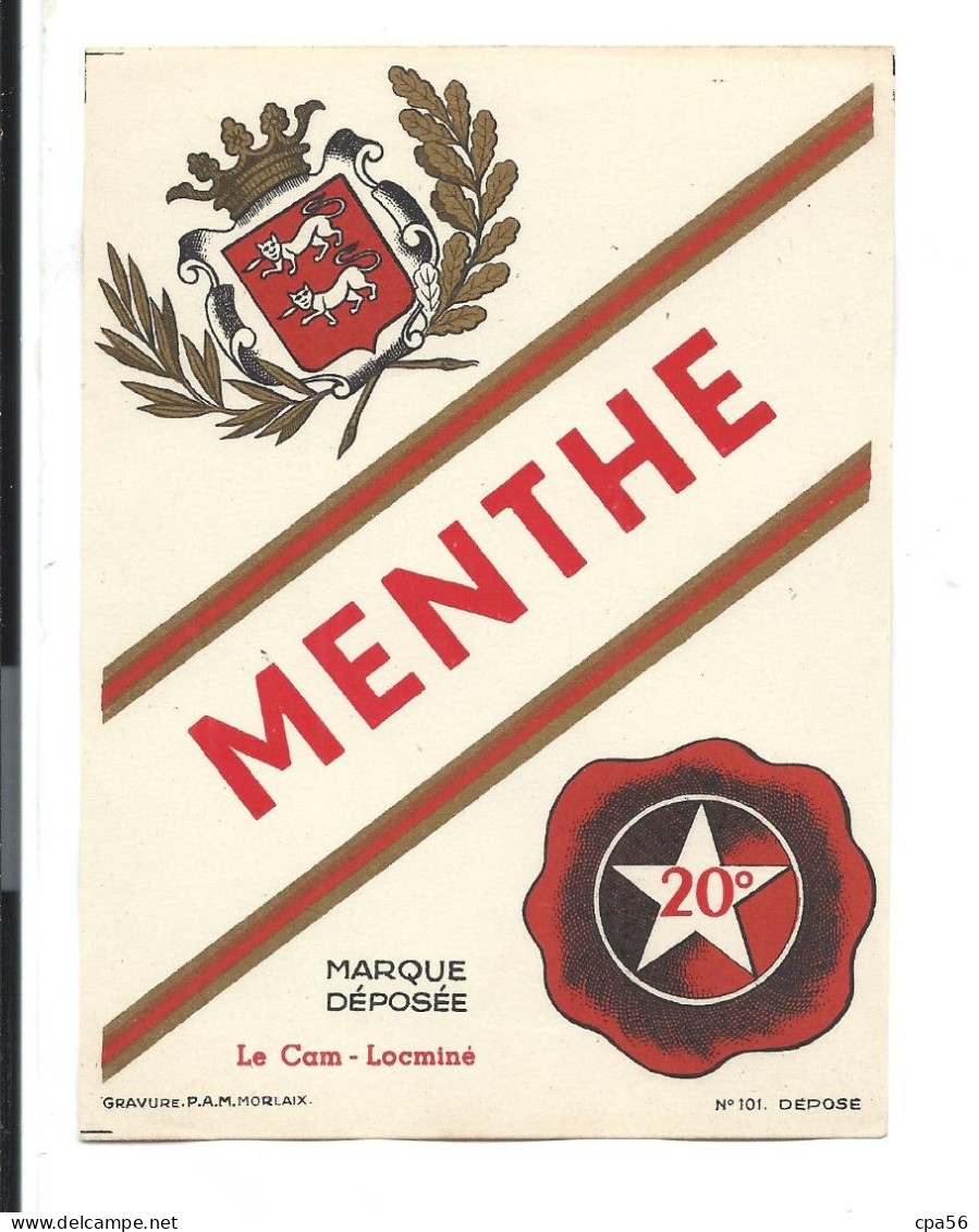 LOCMINÉ - MENTHE LE CAM - étiquette Rare Avec Blason - VENTE DIRECTE X - Locmine