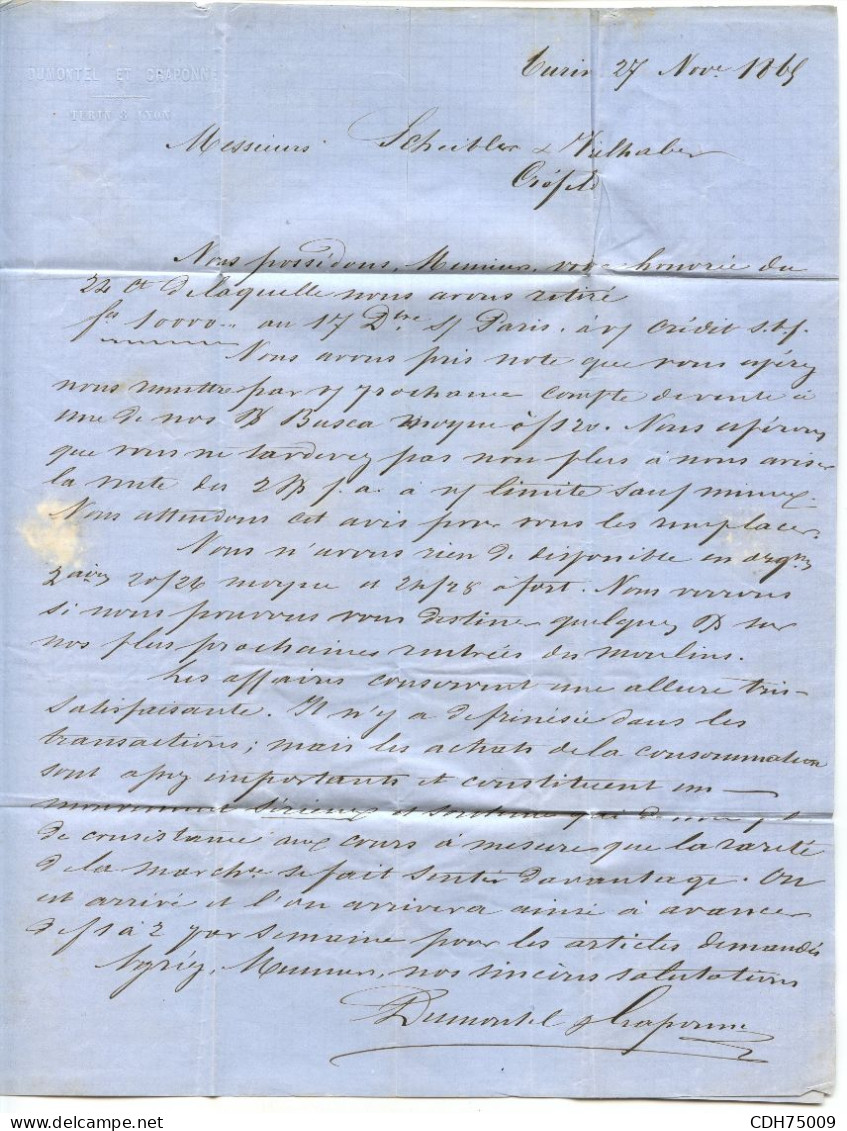 ITALIE - TORINO + F./35 SUR LETTRE AVEC CORRESPONDANCE DE TURIN POUR CREFELD VOIE DE FRANCE, 1865 - Sardegna