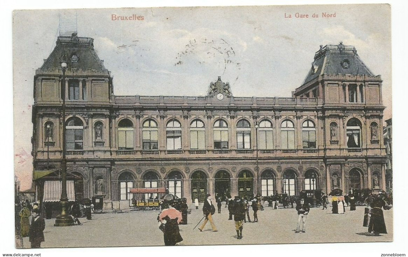 Bruxelles La Gare Du Nord Briefstempel 1908 Bergen Op Zoom - Chemins De Fer, Gares