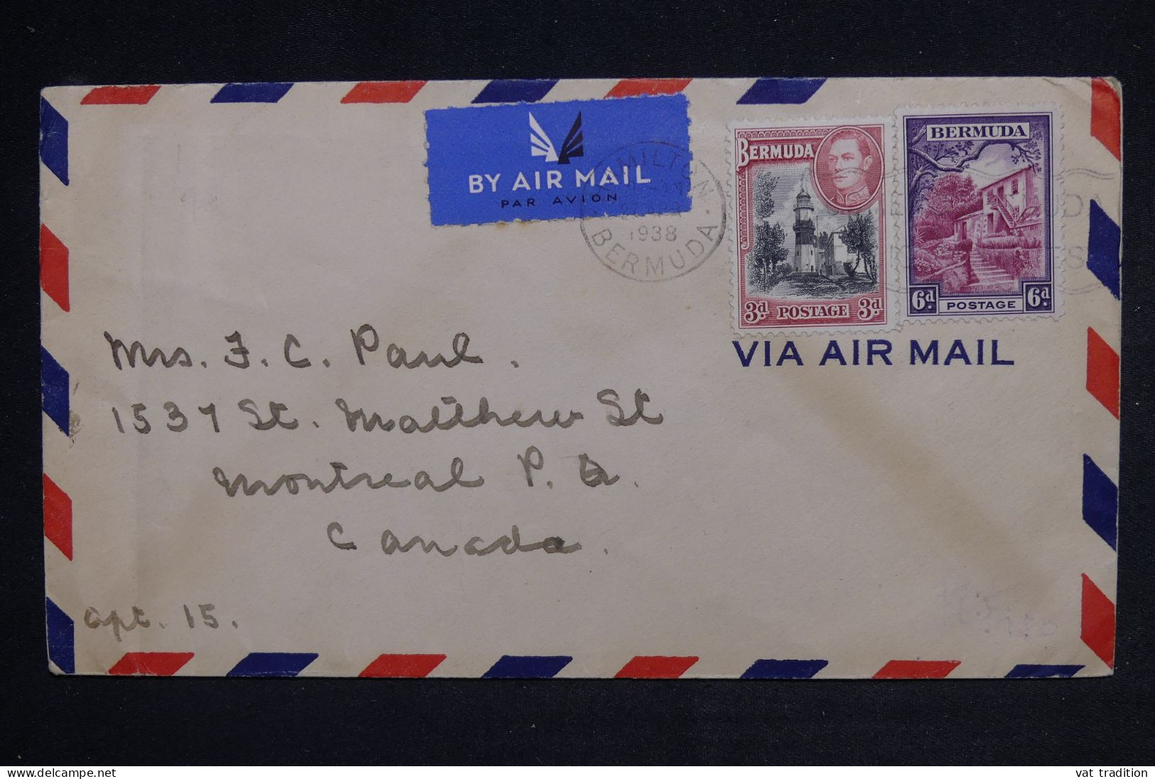 BERMUDES - Enveloppe De Hamilton Pour Le Canada En 1938 - L 149343 - Bermuda