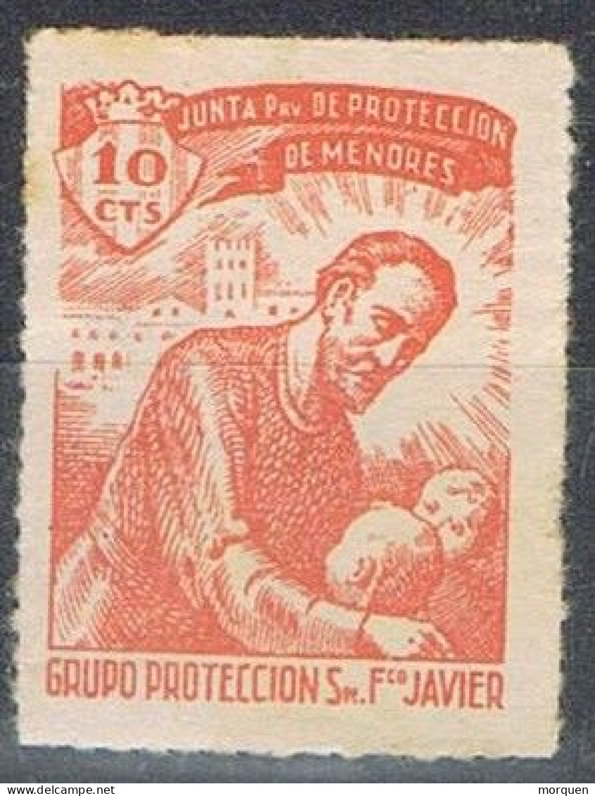 Sello Viñeta VALENCIA, 10 Cts Junta Proteccion Menores, Francisco Javier, Guerra Civil, Label Conderella * - Spanish Civil War Labels