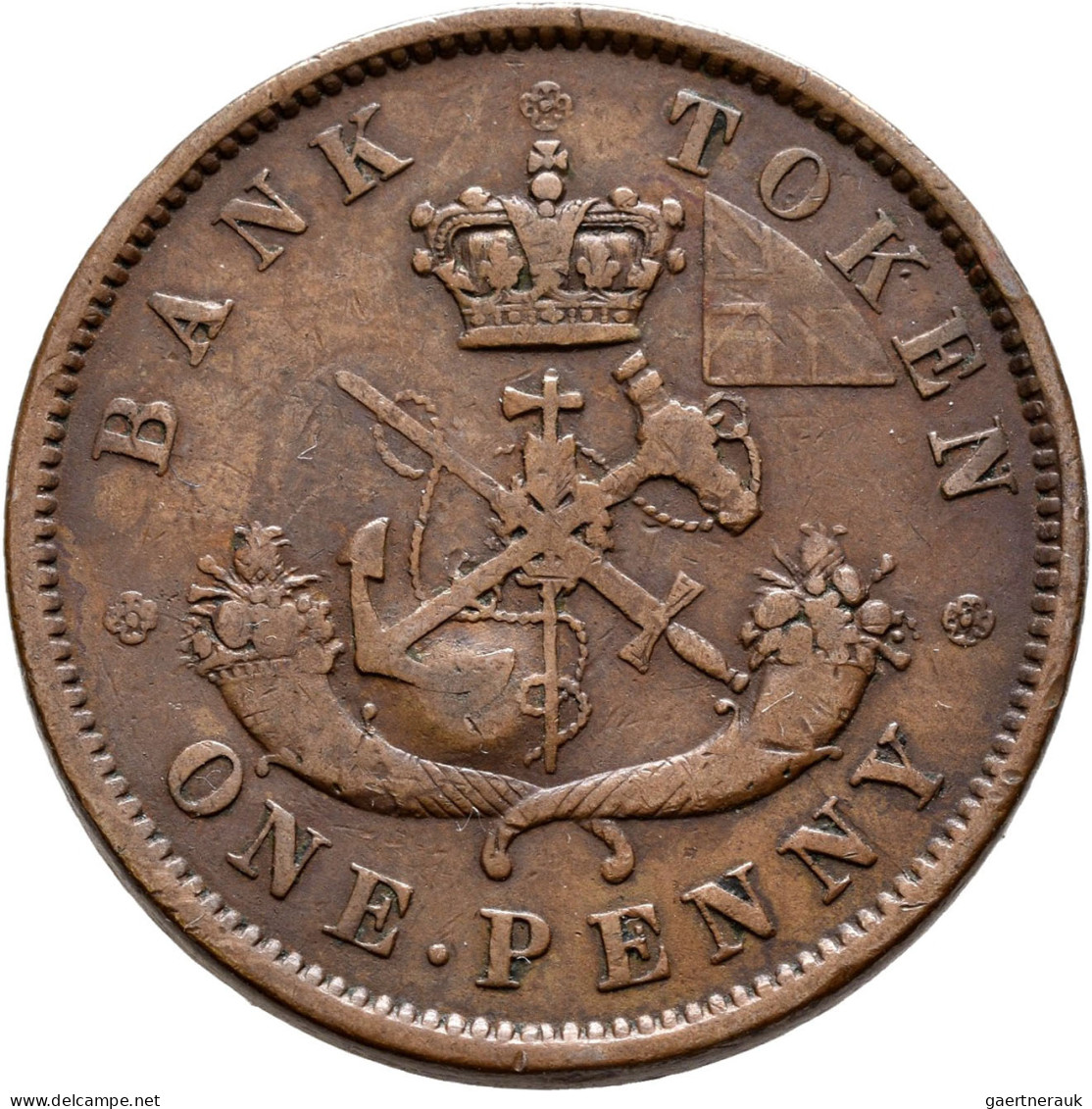 Kanada: Bank Of Upper Canada, Bank Token 1 Penny 1852 / St. Georg Penny. KM# Tn - Canada