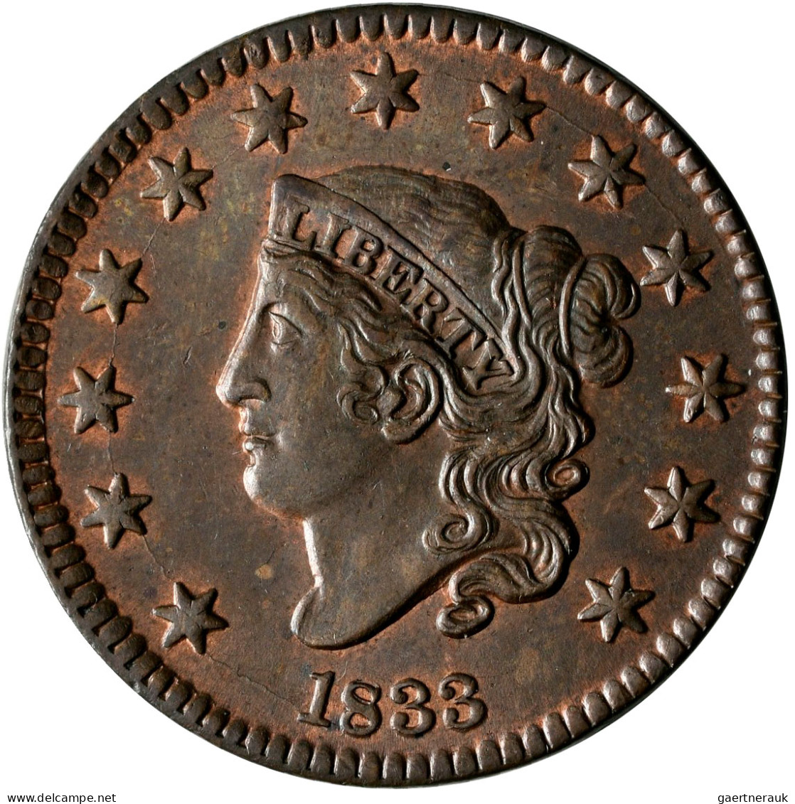 Vereinigte Staaten Von Amerika: 1 Cent 1833, Coronet / Large Cent, KM# 43. Stück - Other & Unclassified