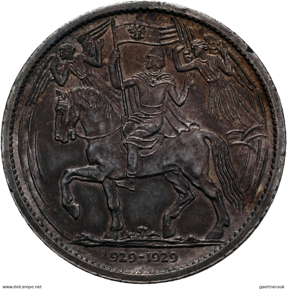Tschechoslowakei: Ag Medaille Von Otakar Spaniel Millenium St. Wenzel 929 - 1929 - Tschechoslowakei