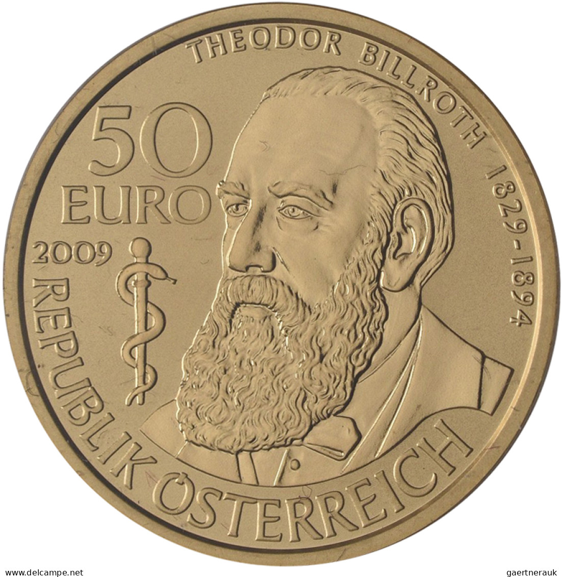 Österreich - Anlagegold: 50 Euro 2009 Große Mediziner: Theodor Billroth, KM# 317 - Austria
