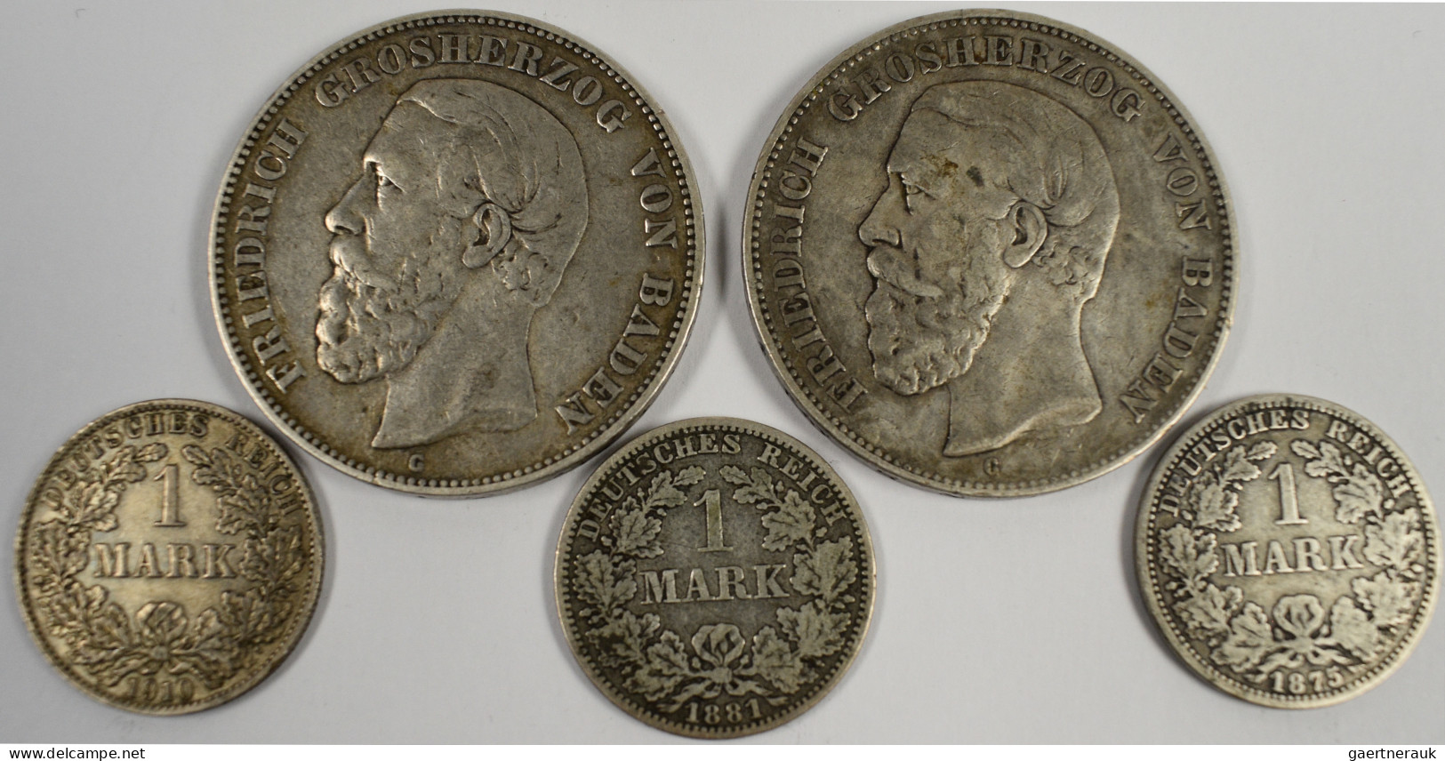 Baden: Friedrich I. 1856-1907: 5 Mark 1876 G, Jaeger 27 Und 27 F, Mit Und Ohne Q - Taler & Doppeltaler