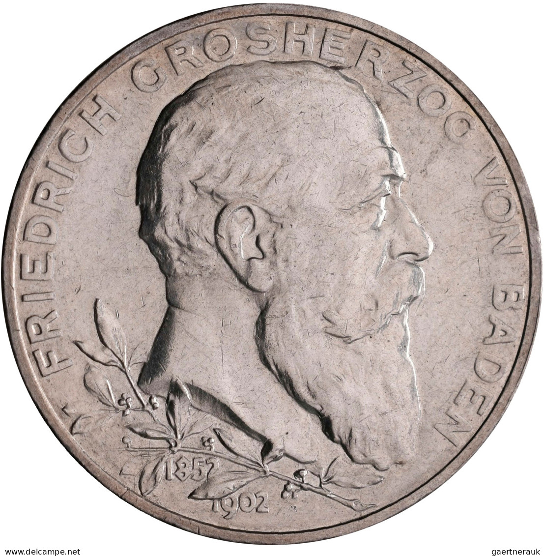 Baden: Friedrich I. 1852-1907: 2 Mark 1902, 50-jähriges Regierungsjubiläum, Jaeg - Taler & Doppeltaler