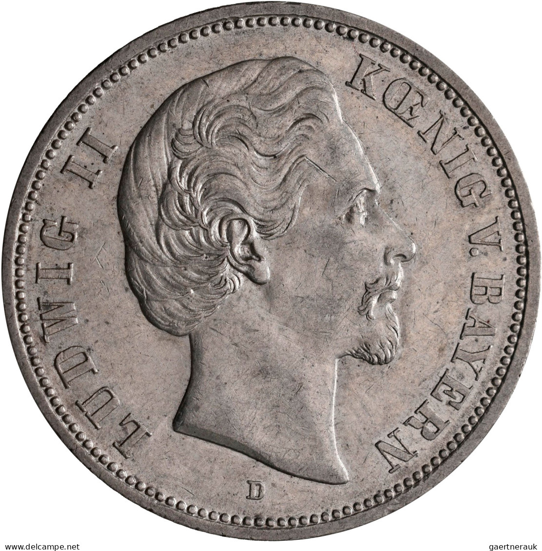 Bayern: Ludwig II. 1864-1886: 5 Mark 1874 D, Jaeger 42, Prachtexemplar, Vorzügli - Taler En Doppeltaler
