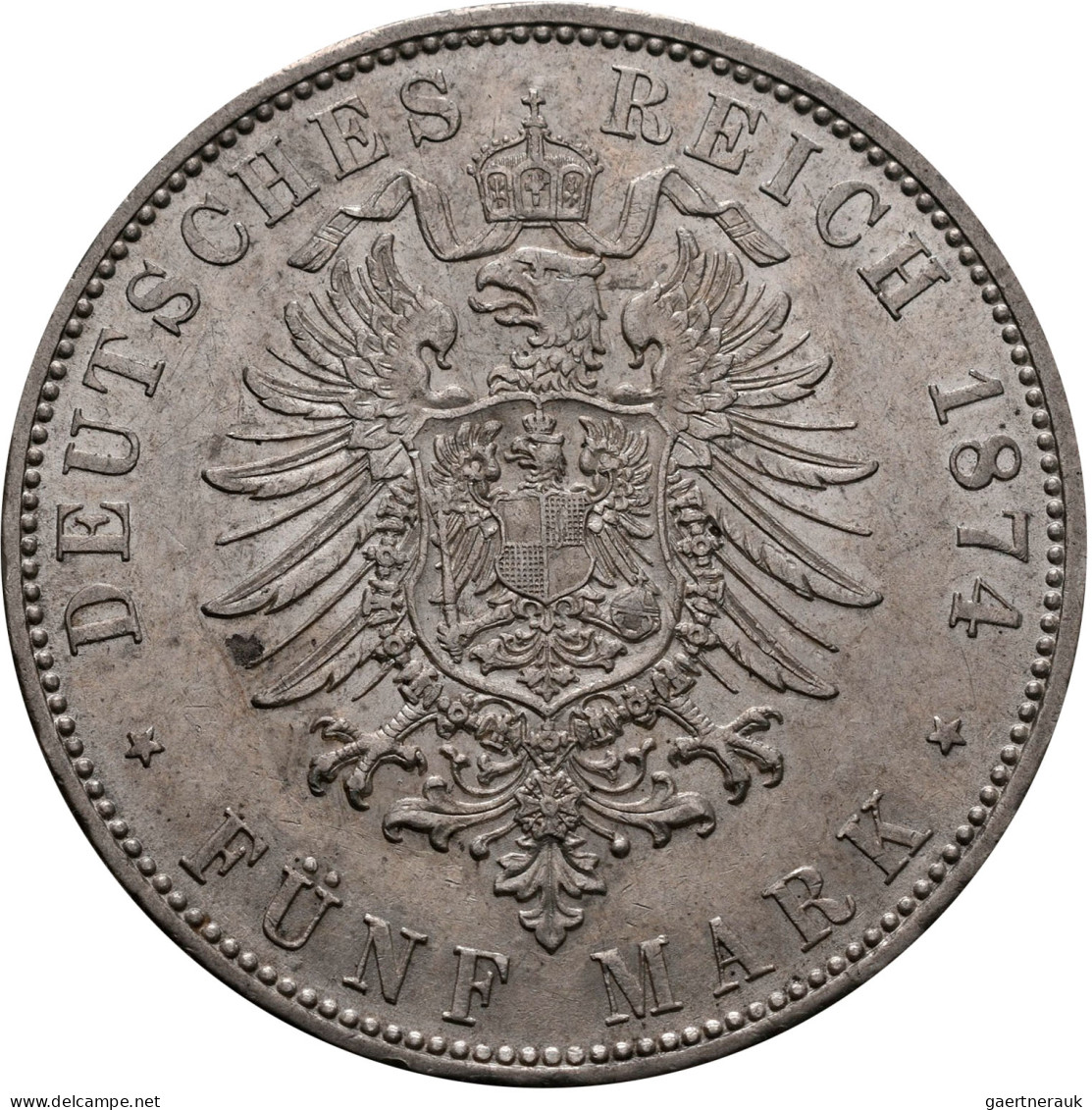 Bayern: Ludwig II. 1864-1886: 5 Mark 1874 D, Jaeger 42, Prachtexemplar, Vorzügli - Taler Et Doppeltaler