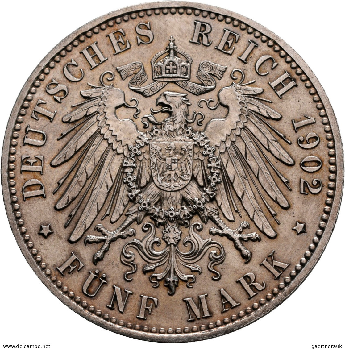 Sachsen: Albert 1873-1902: 5 Mark 1902 E, Auf Seinen Tod Mit Lebensdaten, Jaeger - Taler & Doppeltaler