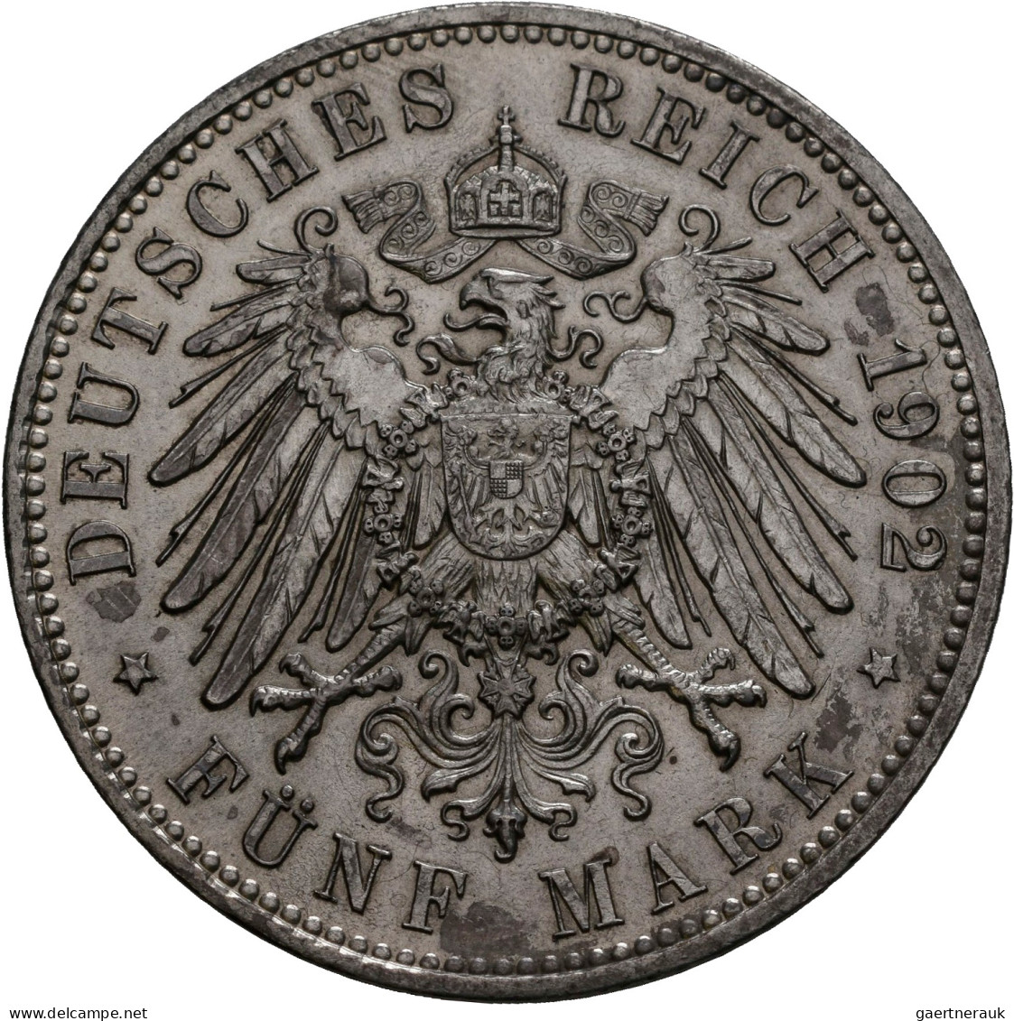 Sachsen: Albert 1873-1902: 5 Mark 1902 E, Auf Seinen Tod Mit Lebensdaten, Jaeger - Taler Et Doppeltaler