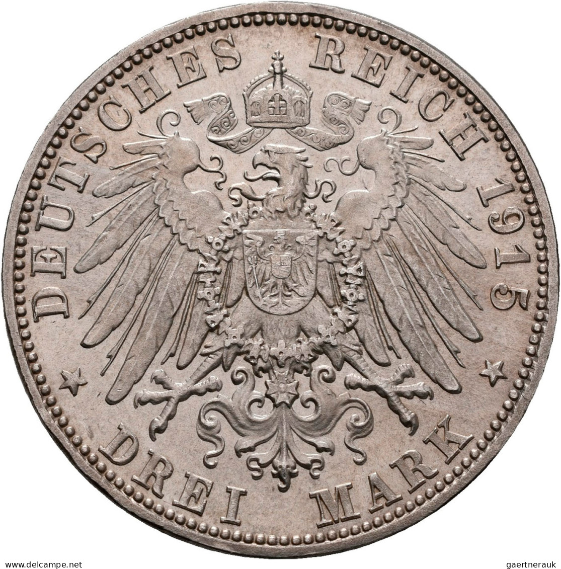 Sachsen-Meiningen: Georg II. 1866-1914: 3 Mark 1915, Auf Seinen Tod, Unten Leben - Taler & Doppeltaler