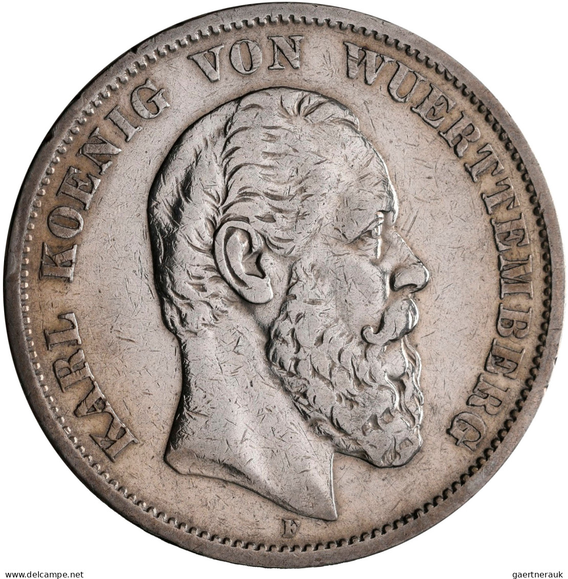 Württemberg: Karl 1864-1891: 5 Mark 1874 F, Jaeger 173; Dazu 2 Mark 1876 F, Jaeg - Taler & Doppeltaler