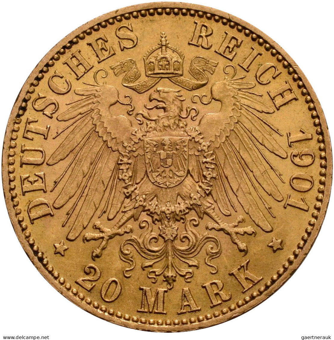 Anhalt: Friedrich I. 1871-1904: 20 Mark 1901, Jaeger 181. 7,96 G, 900/1000 Gold. - Gold Coins