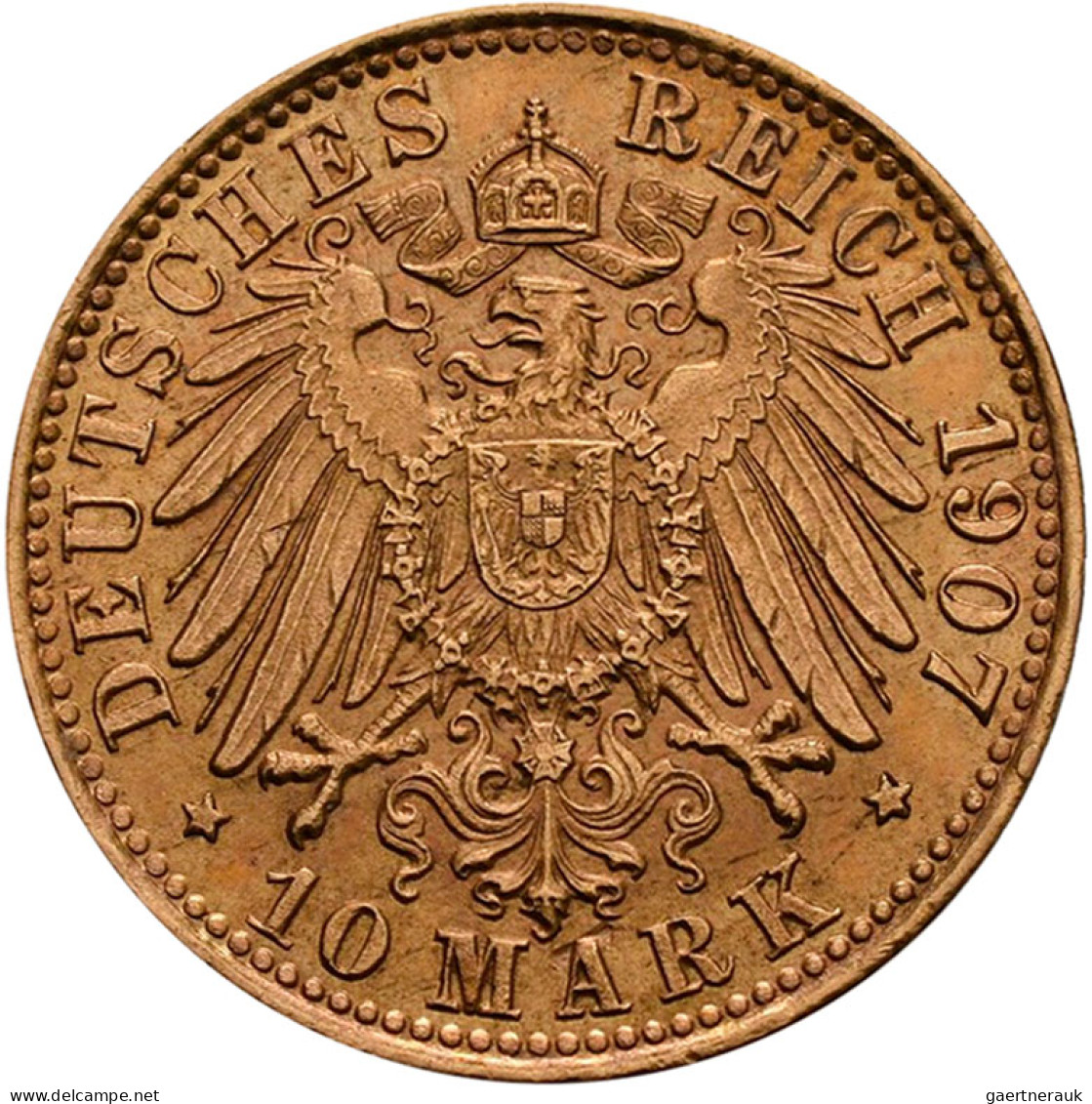 Bremen: 10 Mark 1907 J, Jaeger 204. 3,99 G, 900/1000 Gold. Auflage Nur 20.000 St - Goldmünzen