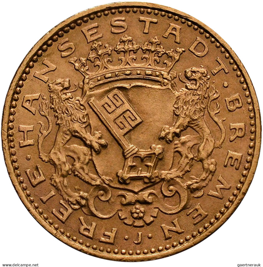 Bremen: 20 Mark 1906 J, Jaeger 205. 7,98 G, 900/1000 Gold. Auflage Nur 20.000 St - Goldmünzen