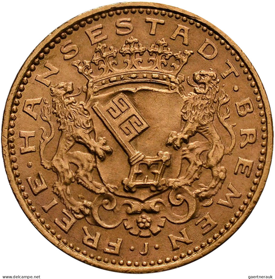 Bremen: 20 Mark 1906 J, Jaeger 205. 7,98 G, 900/1000 Gold. Auflage Nur 20.000 St - Monedas En Oro