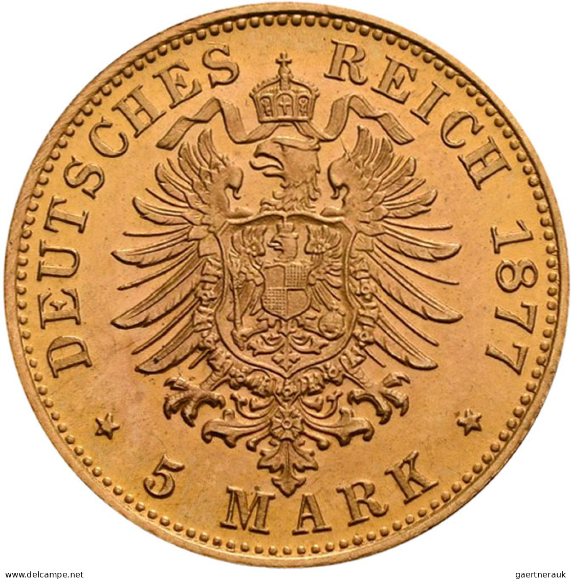 Hamburg: Freie Und Hansestadt: 5 Mark 1877 J, Jaeger 208. 1,98 G, 900/1000 Gold. - Goldmünzen