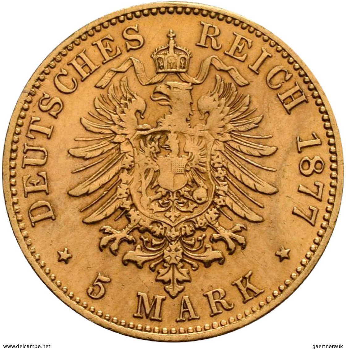 Sachsen: Albert 1873-1902: 5 Mark 1877 E, Jaeger 260. 1,97 G, 900/1000 Gold. Ber - Monedas En Oro