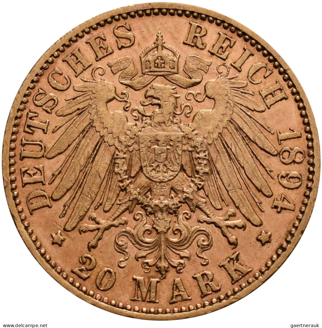 Sachsen - Anlagegold: Albert 1873-1902: 20 Mark 1894 E, Jaeger 264. 7,96 G, 900/ - 5, 10 & 20 Mark Or