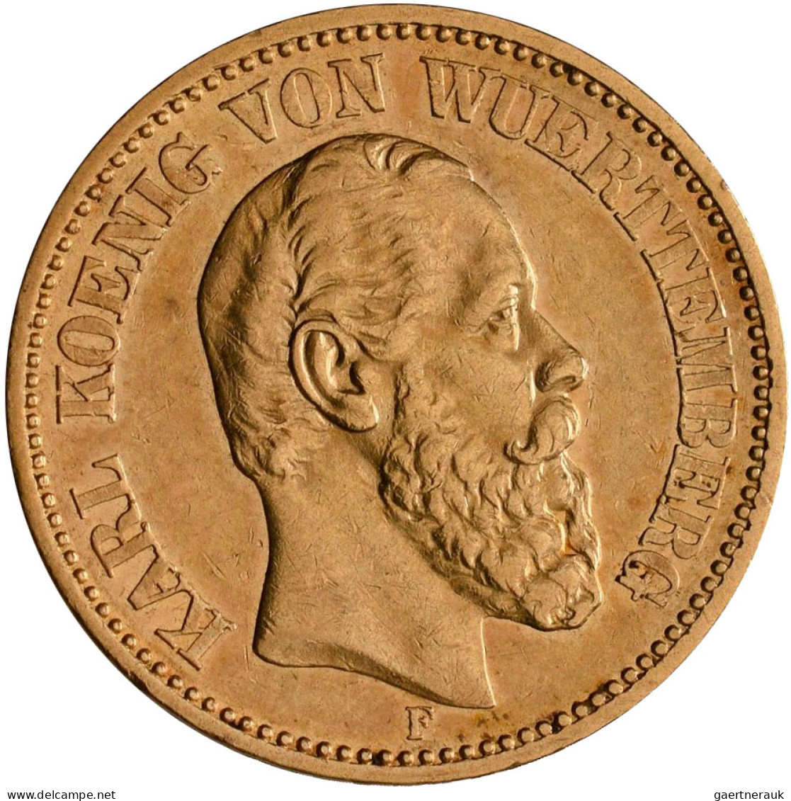 Württemberg - Anlagegold: Karl 1864-1891: 20 Mark 1872 F, Jaeger 290. 7,92 G, 90 - 5, 10 & 20 Mark Gold