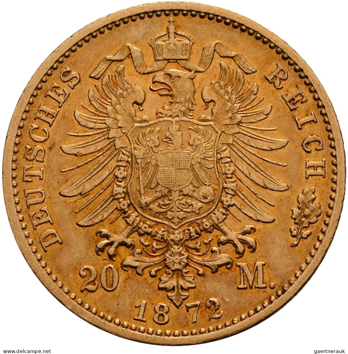 Württemberg - Anlagegold: Karl 1864-1891: 20 Mark 1872 F, Jaeger 290. 7,92 G, 90 - 5, 10 & 20 Mark Gold