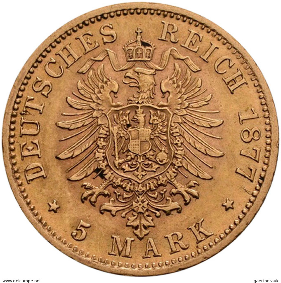 Württemberg: Karl 1864-1891: 5 Mark 1877 F, Jaeger 291. 1,97 G, 900/1000 Gold. W - Pièces De Monnaie D'or