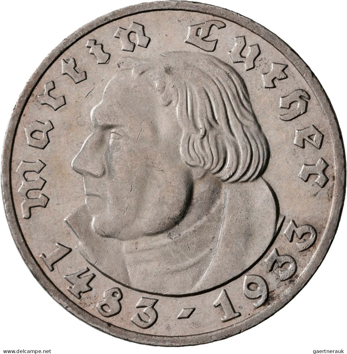 Drittes Reich: 2 Reichsmark 1933 E + 5 Reichsmark 1933 A, Luther. Jaeger 352 + 3 - Andere & Zonder Classificatie