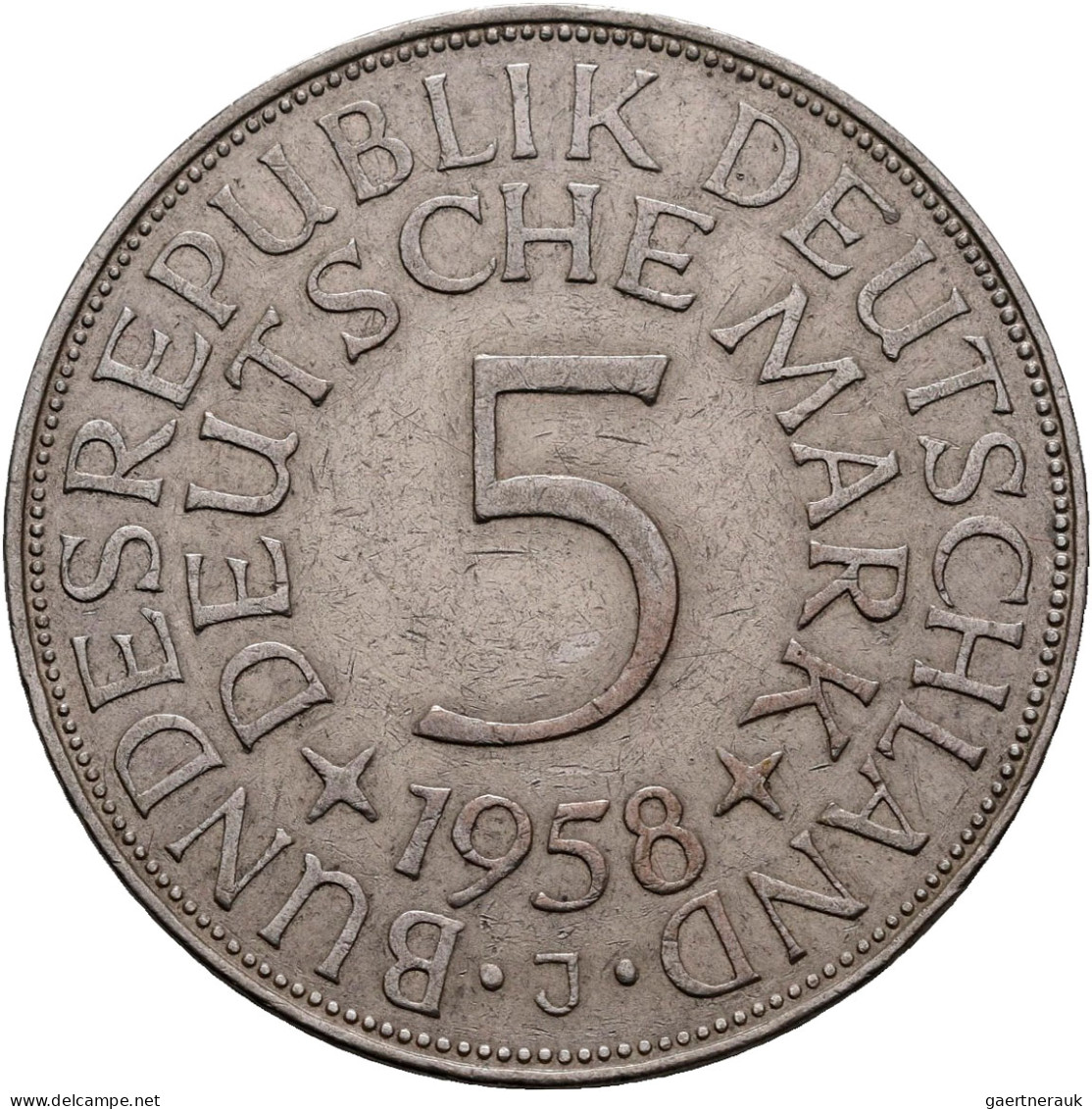 Bundesrepublik Deutschland 1948-2001: 5 DM Kursmünze 1958 J, Nur 60.000 Ex., Jae - Other & Unclassified