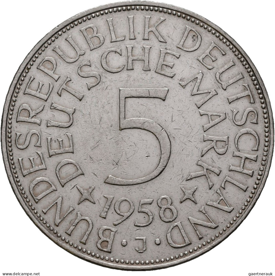 Bundesrepublik Deutschland 1948-2001: 73 X 5 DM Kursmünzen Silberadler (J. 387), - Sonstige & Ohne Zuordnung