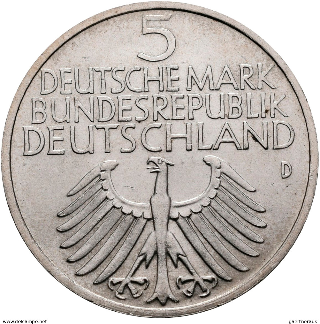 Bundesrepublik Deutschland 1948-2001: 5 DM 1952 D, Germanisches Museum, Jaeger 3 - Autres & Non Classés