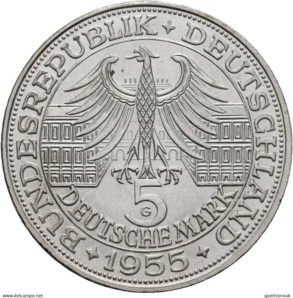 Bundesrepublik Deutschland 1948-2001: 5 DM 1955 G, Markgraf Von Baden, Jaeger 39 - Sonstige & Ohne Zuordnung