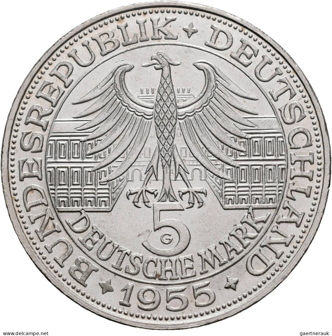 Bundesrepublik Deutschland 1948-2001: 5 DM 1955 G, Markgraf Von Baden, Jaeger 39 - Sonstige & Ohne Zuordnung