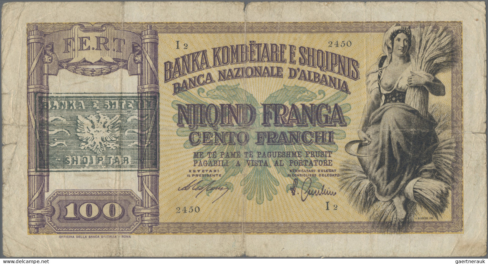 Albania: Albanian State Bank, Set Of 5 Banknotes 100 Franga 1945 Provisional Iss - Albania