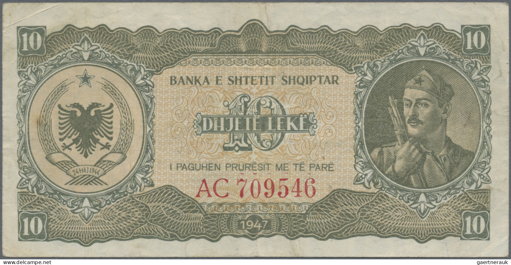 Albania: Albanian State Bank, Set Of 3 Banknotes 10 Leke 1947 P. 19, With Prefix - Albanien