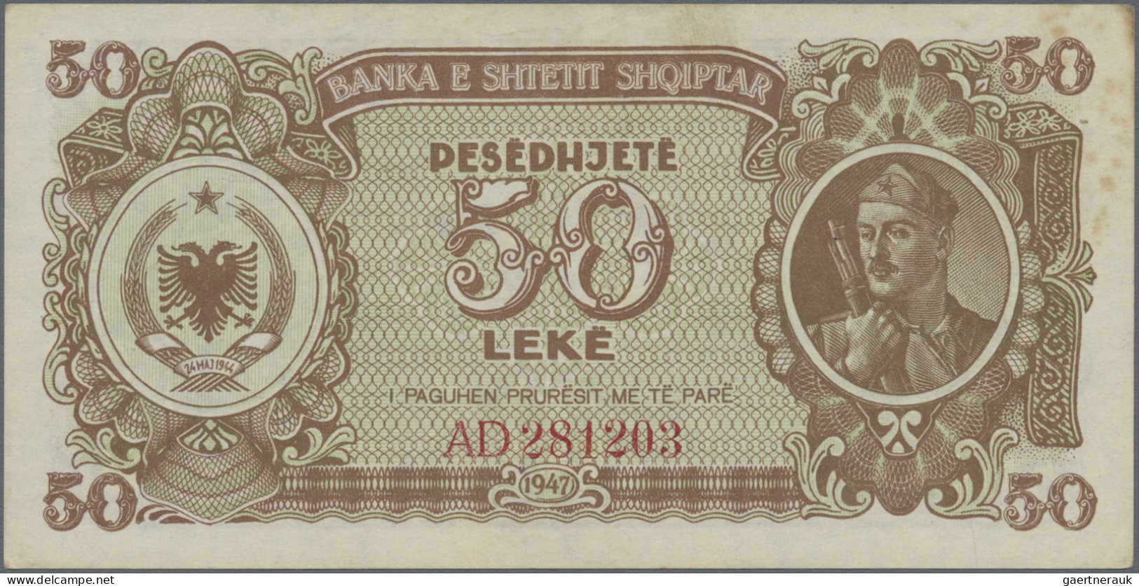 Albania: Albanian State Bank, Set Of 3 Banknotes 50 Leke 1947, P. 20, 2x With Pr - Albania