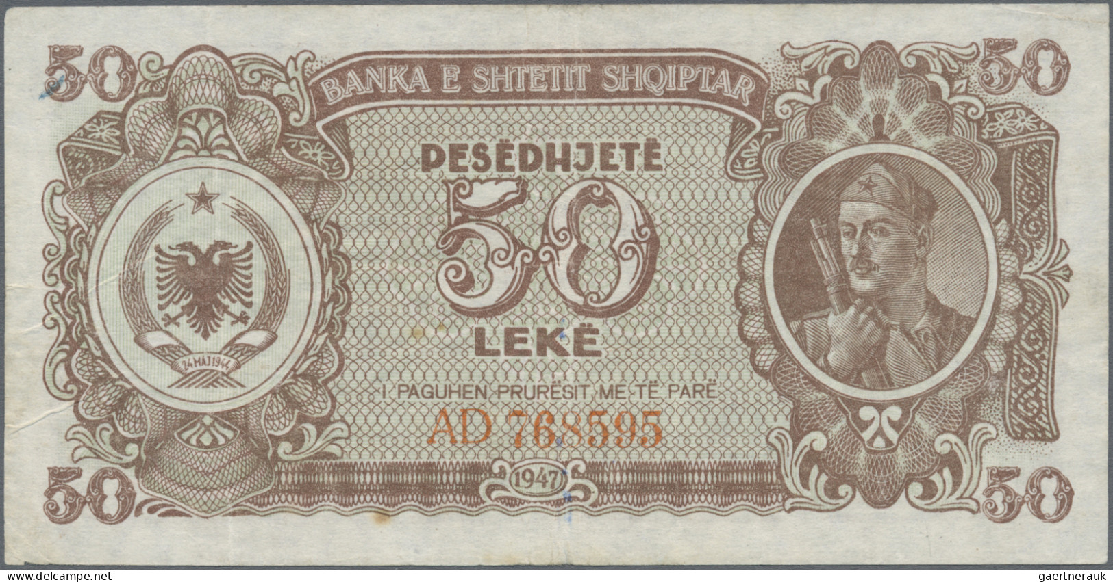 Albania: Albanian State Bank, Set Of 3 Banknotes 50 Leke 1947, P. 20, 2x With Pr - Albania