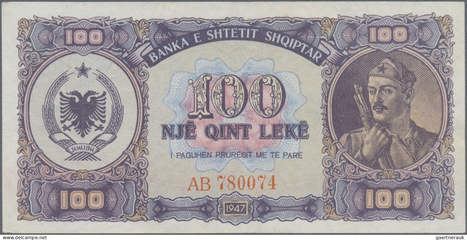 Albania: Albanian State Bank, Set Of 3 Banknotes 100 Leke 1947 P. 22, With Prefi - Albania