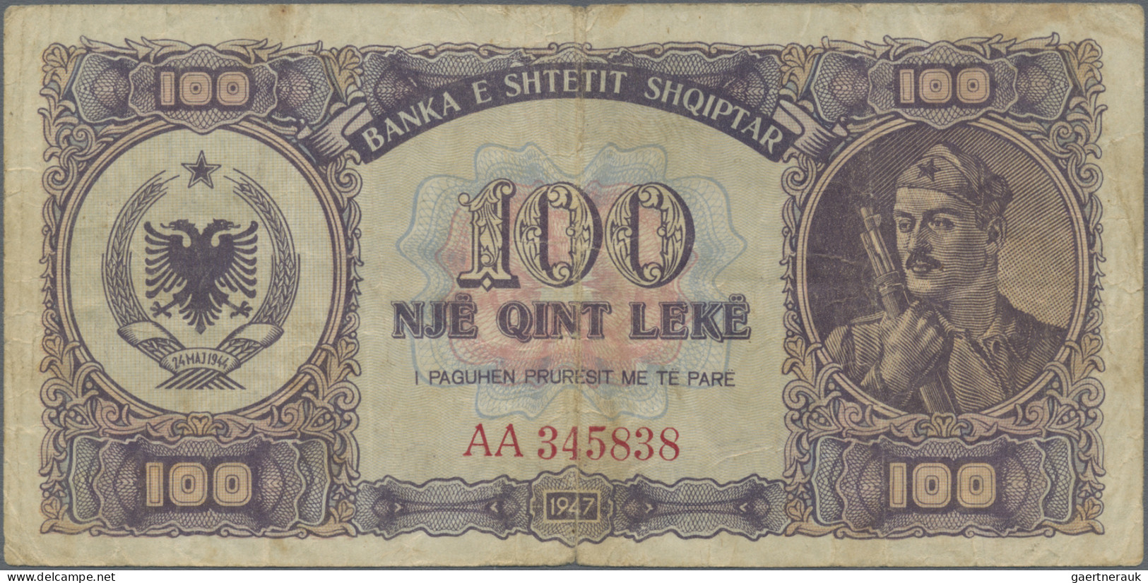 Albania: Albanian State Bank, Set Of 3 Banknotes 100 Leke 1947 P. 22, With Prefi - Albanien
