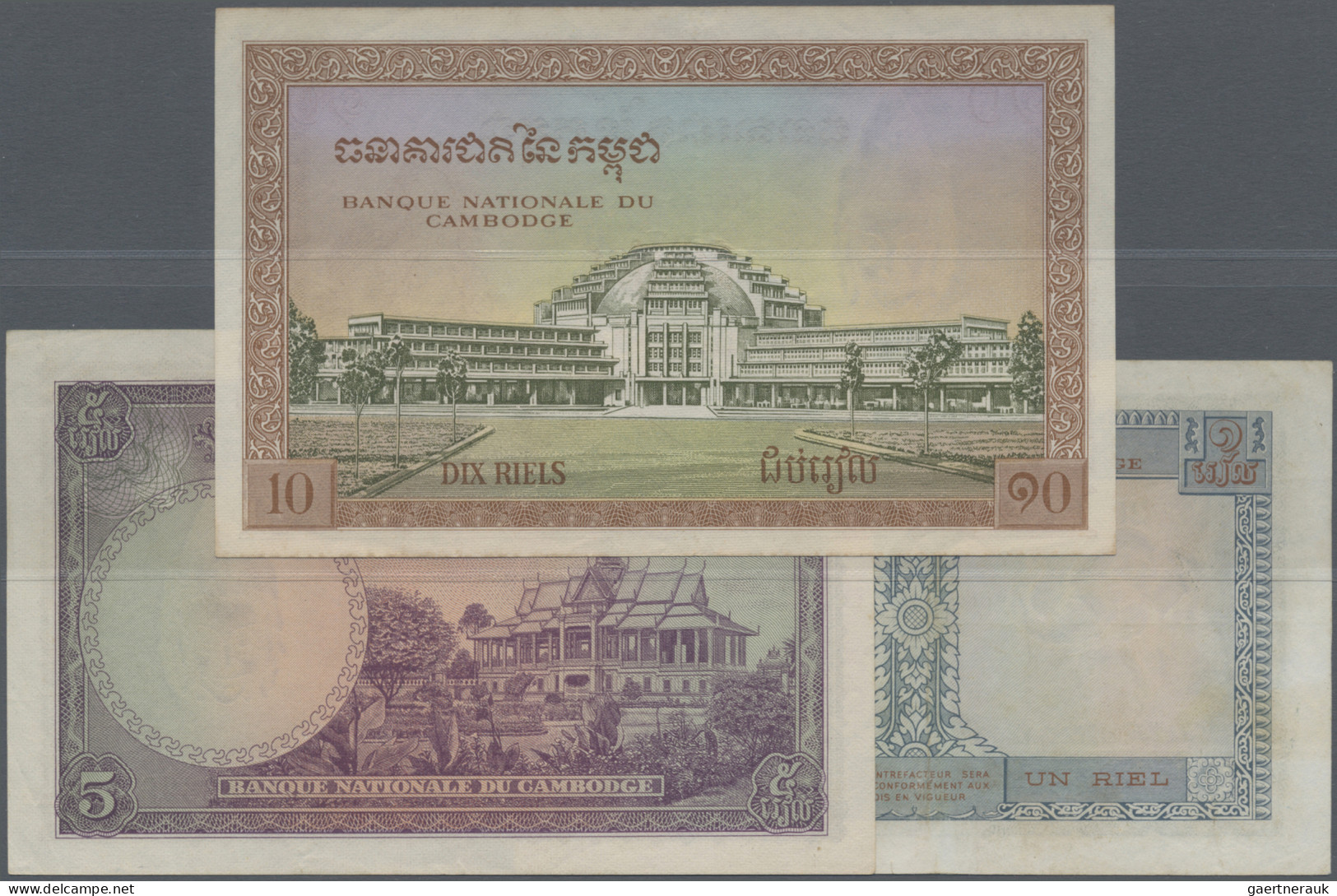 Cambodia: Banque Nationale Du Cambodge, Lot With 3 Banknotes, Series ND(1955-56) - Kambodscha