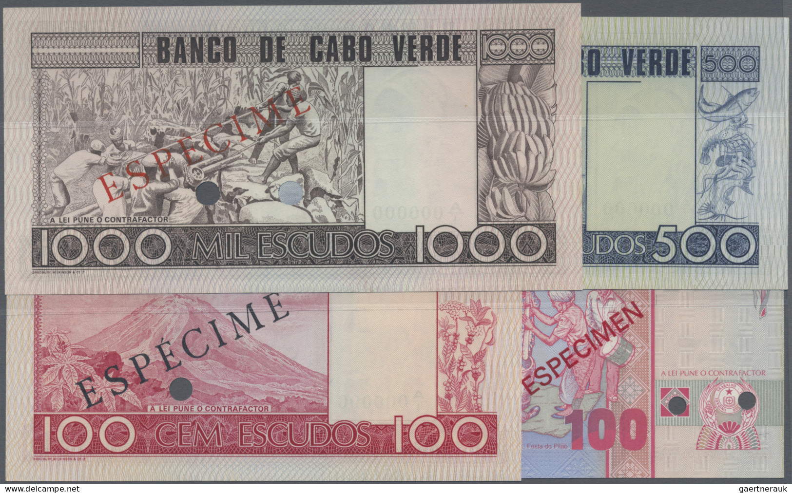 Cape Verde: Banco De Cabo Verde, Lot With 4 Specimens, With 100 Escudos 1977 Wit - Cap Verde