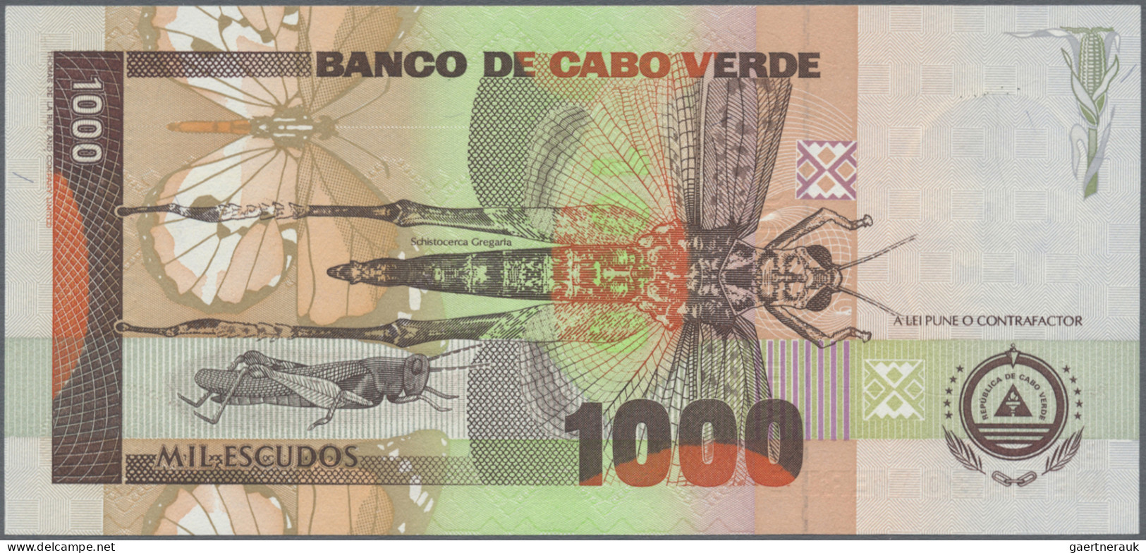 Cape Verde: Banco De Cabo Verde, Lot With 6 Banknotes, Series 1992-2007, With 50 - Cap Vert