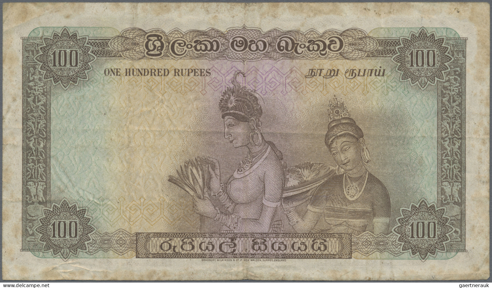 Ceylon: Central Bank Of Ceylon, 100 Rupees 1956, P.61, Very Rare Banknote In Sti - Sri Lanka