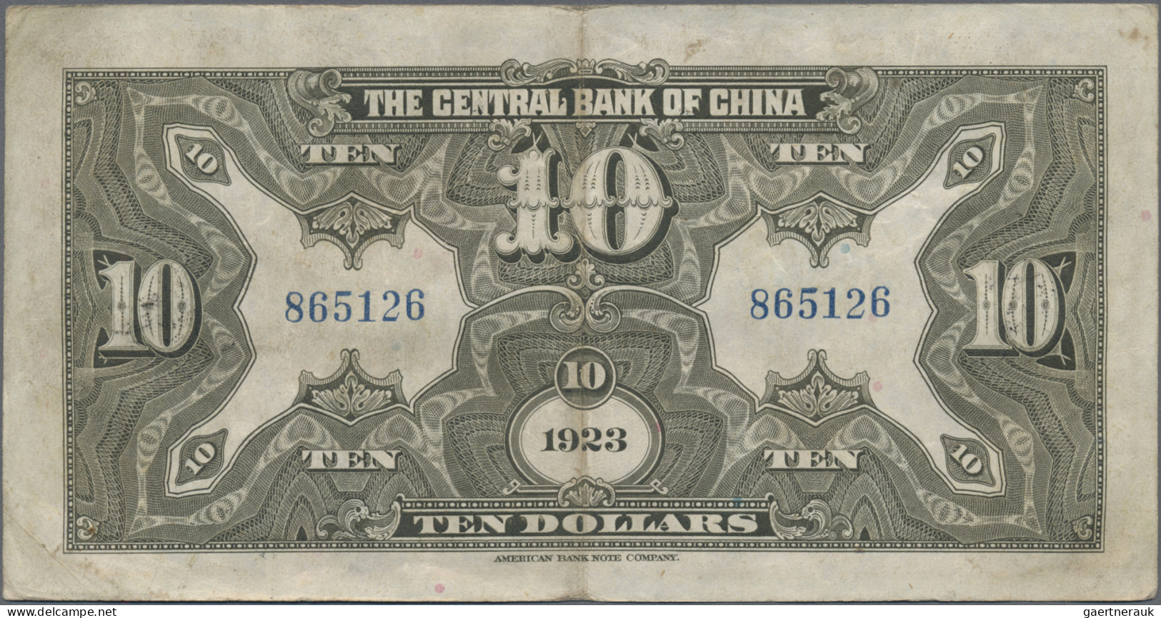 China: The Central Bank Of China, Lot With 100 Banknotes 10 Dollars 1923, P.176 - Chine