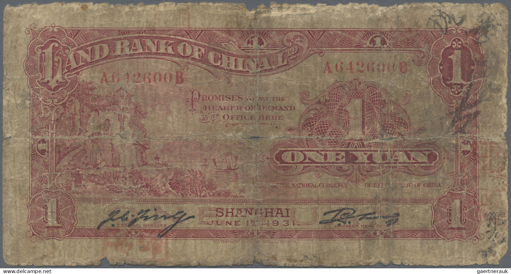 China: The Land Bank Of China, 1 Yuan 1931 – SHANGHAI Branch, P.504, Almost Well - China