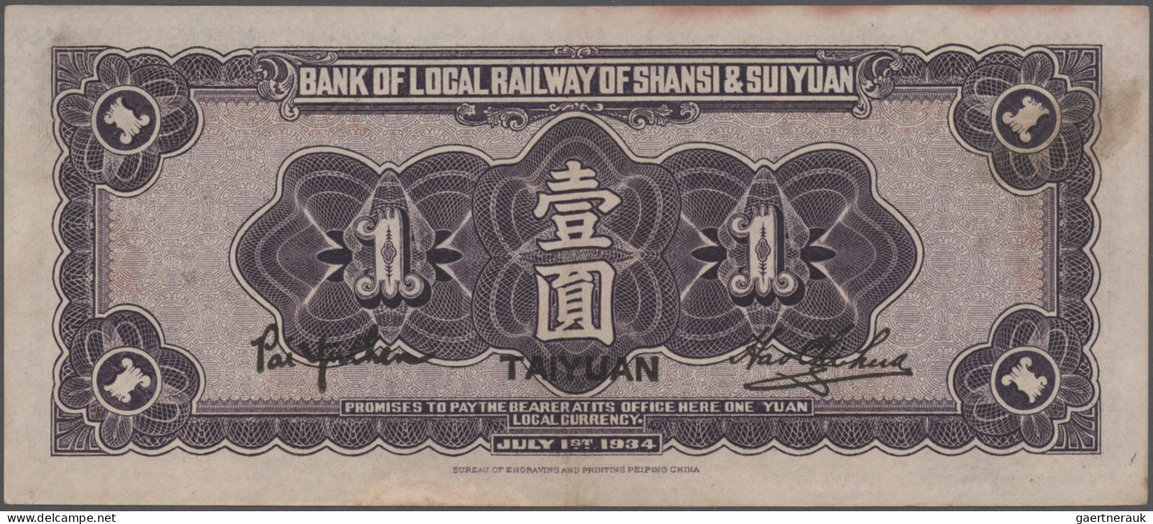 China: Bank Of Local Railway Of Shansi & Suiyuan, Set With 3 Banknotes, 1934 And - Chine