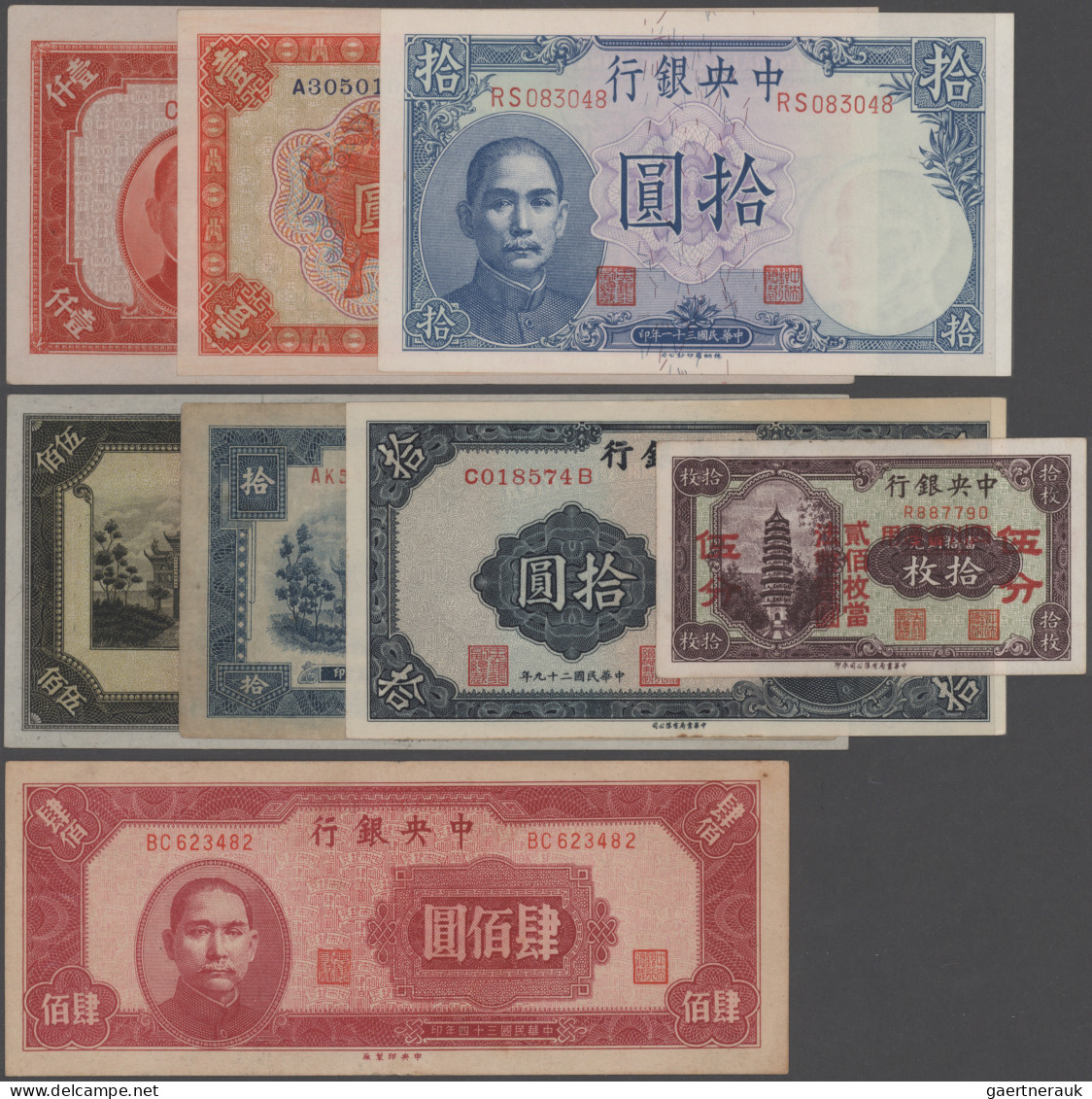 China: The Central Bank Of China, Huge Lot With 87 Banknotes, Series 1928 – 1947 - Chine